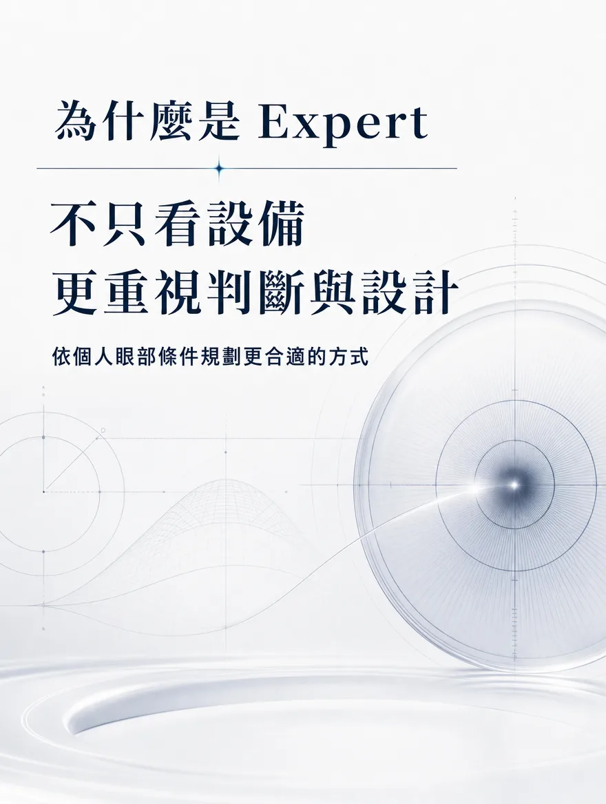 ZEISS SMILE LASIK — 為什麼是 Expert:不只看設備,更重視判斷與設計 — 依個人眼部條件規劃更合適的方式。