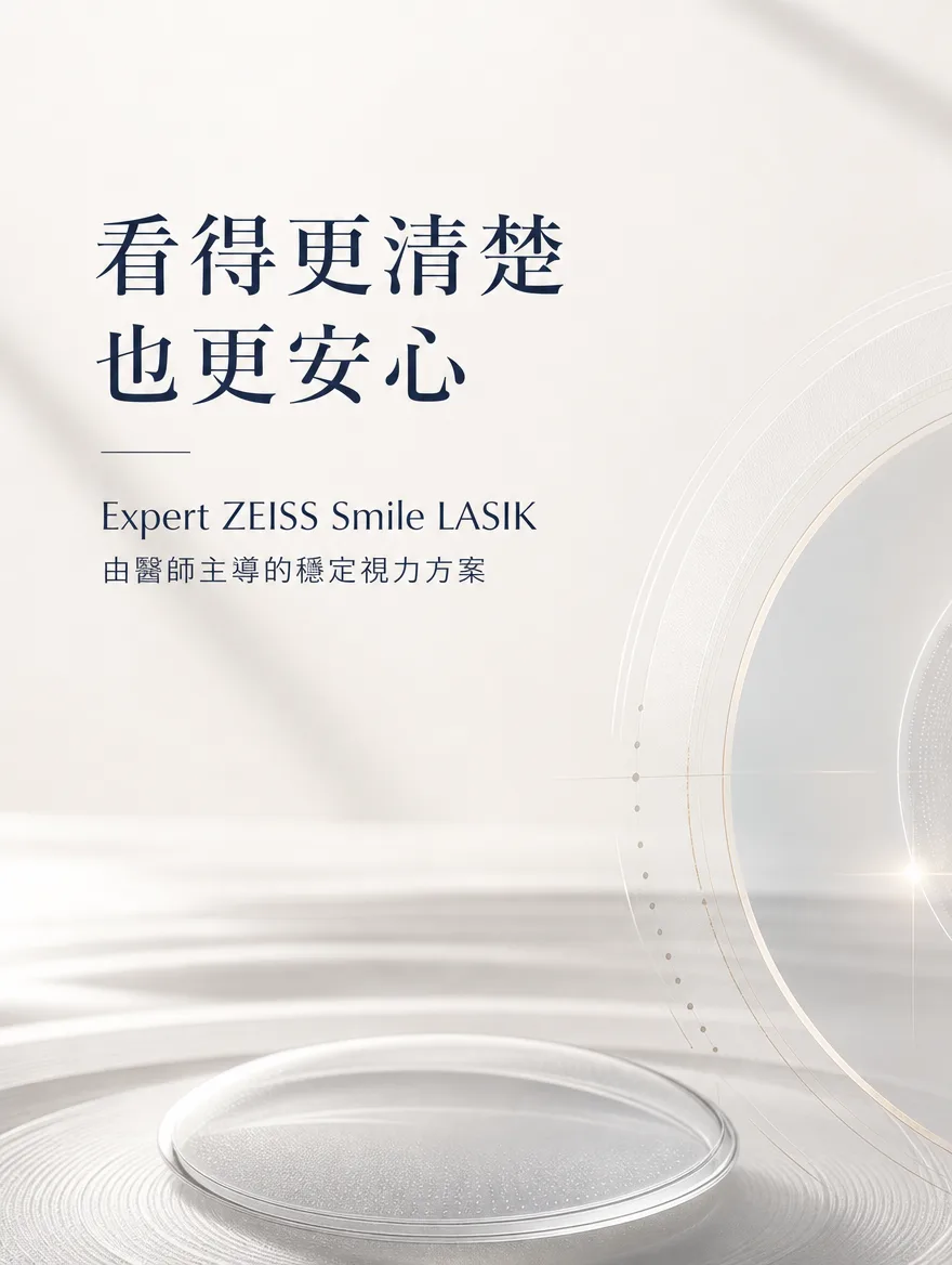 ZEISS SMILE LASIK — 看得更清楚,也更安心 — Expert ZEISS Smile LASIK — 由醫師主導的穩定視力方案。