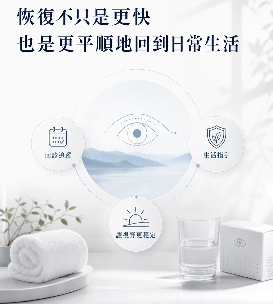 StreamLight 經上皮雷射(LASEK) — 恢復不只是更快,也是更平順地回到日常生活 — 回診追蹤、生活指引,讓視野更穩定,以溫和的方式陪伴您逐步回到日常。